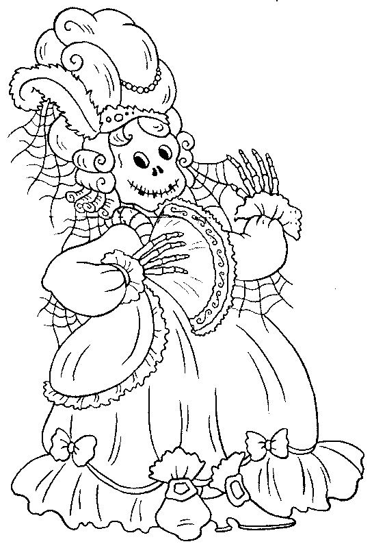Coloriages Halloween - Squelette de reine