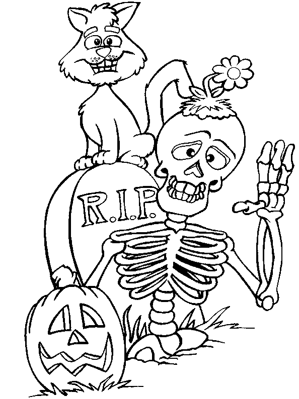Coloriages Halloween - Squelette et citrouille