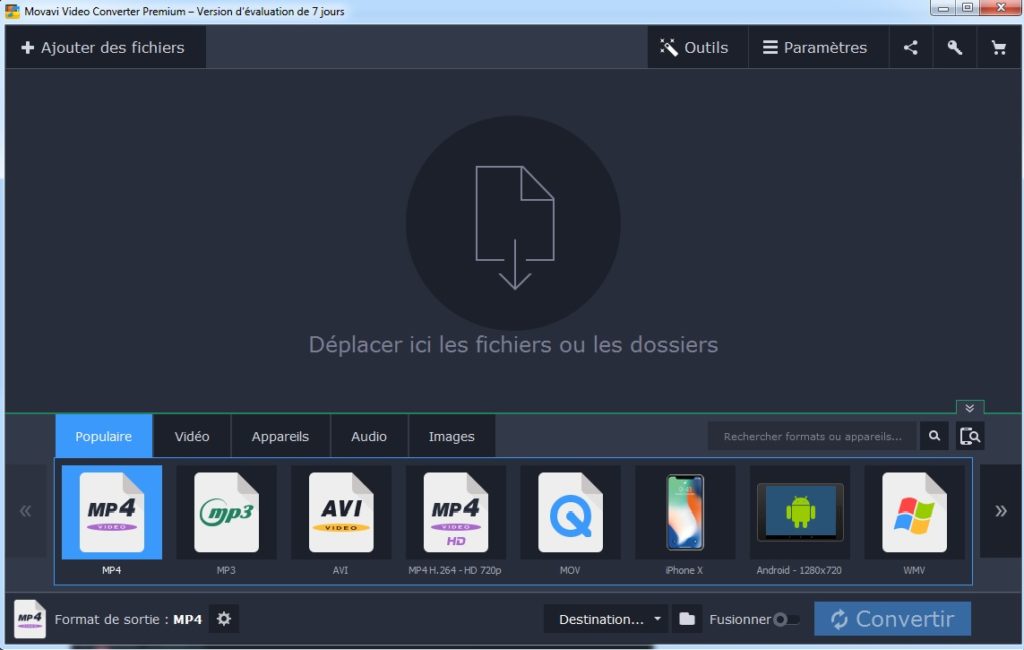 Commande réduire la taille d'une vidéo - Tutoriel de l'interface de Movavi video converter