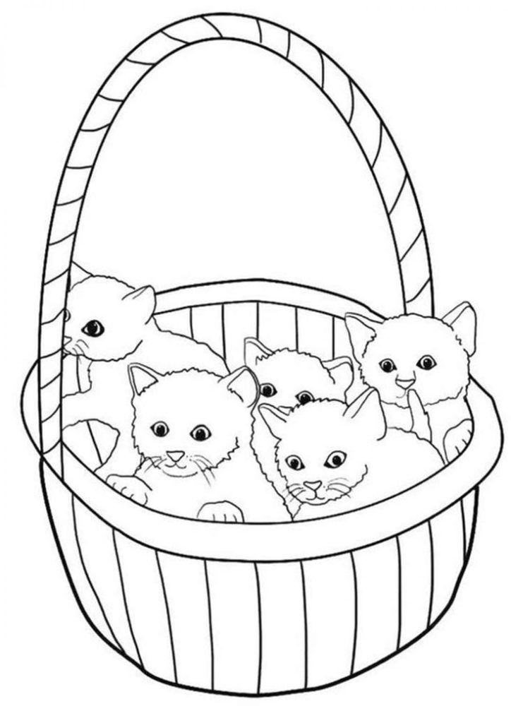 Coloriage chatons dans un panier à imprimer