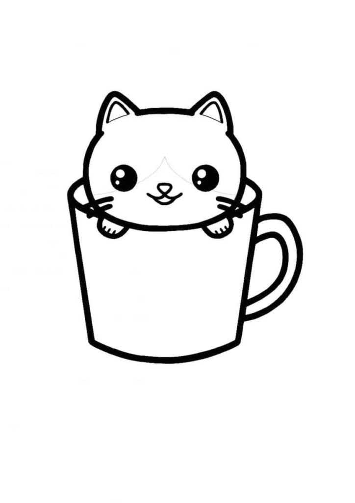 Coloriage chaton kawaii dans une tasse