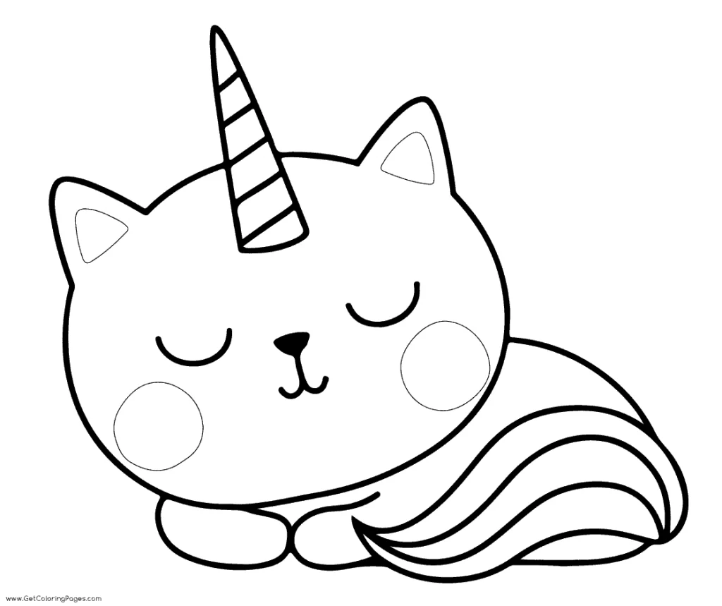 Coloriage de chaton licorne qui dort